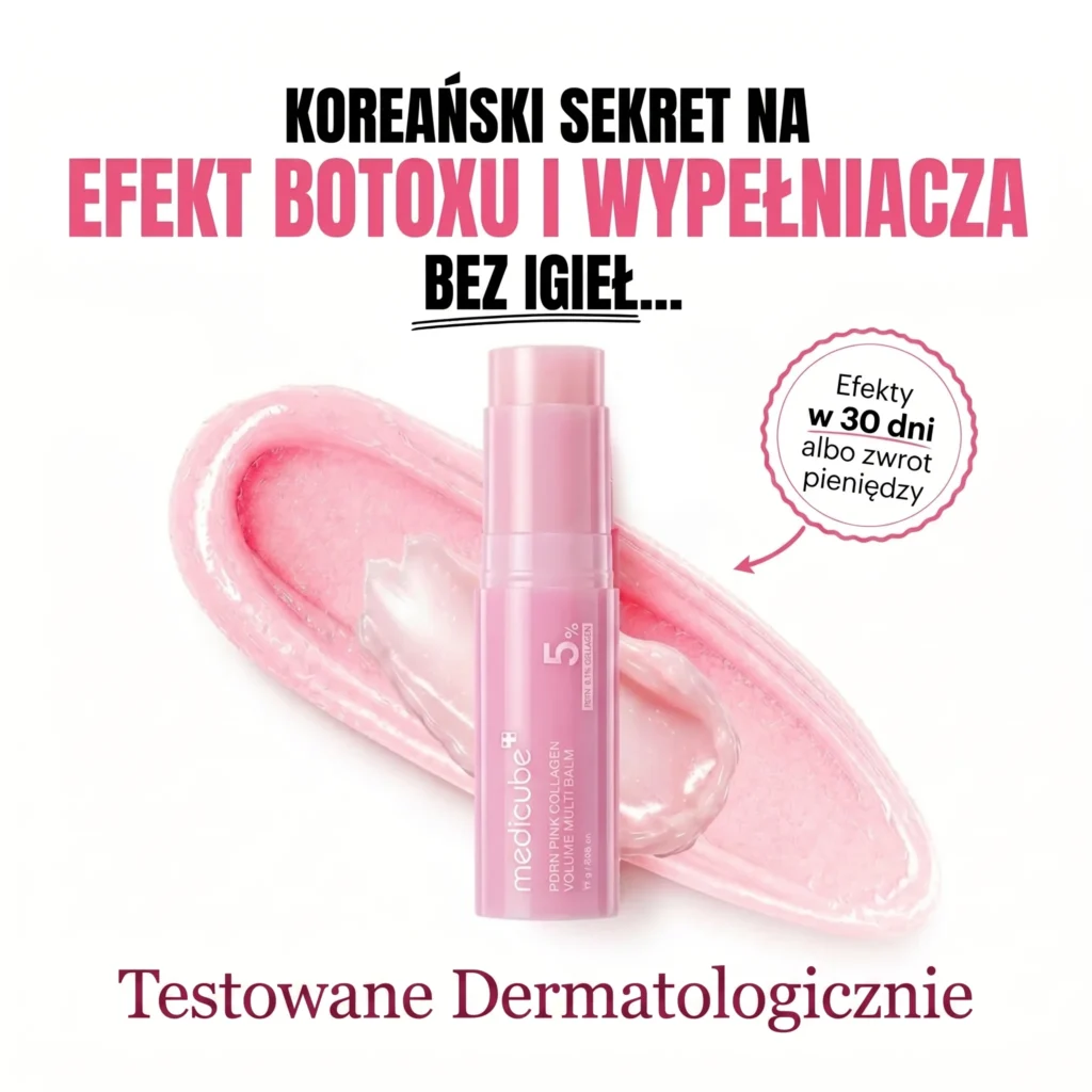 Różowy sztyft Medicube PDRN Pink Collagen z rozsmarowaną teksturą balsamu